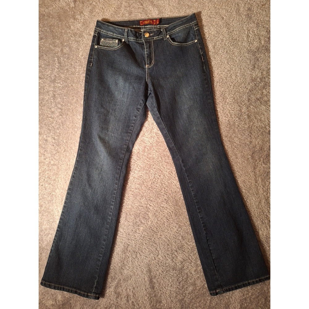 Seven 7 Women's Embellished Pocket Bootcut Jeans Dark Wash Denim, workwear, fun